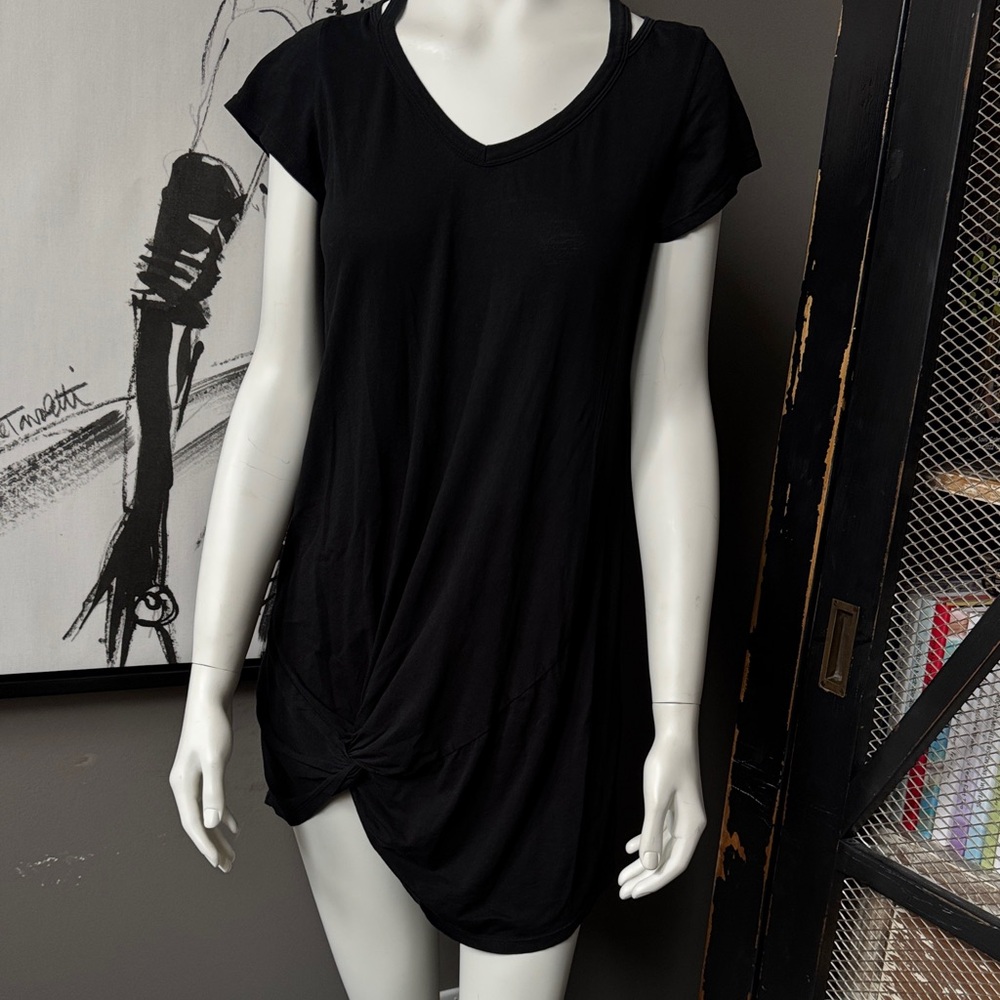 Black bobi V-Neck Short Sleeve Dress